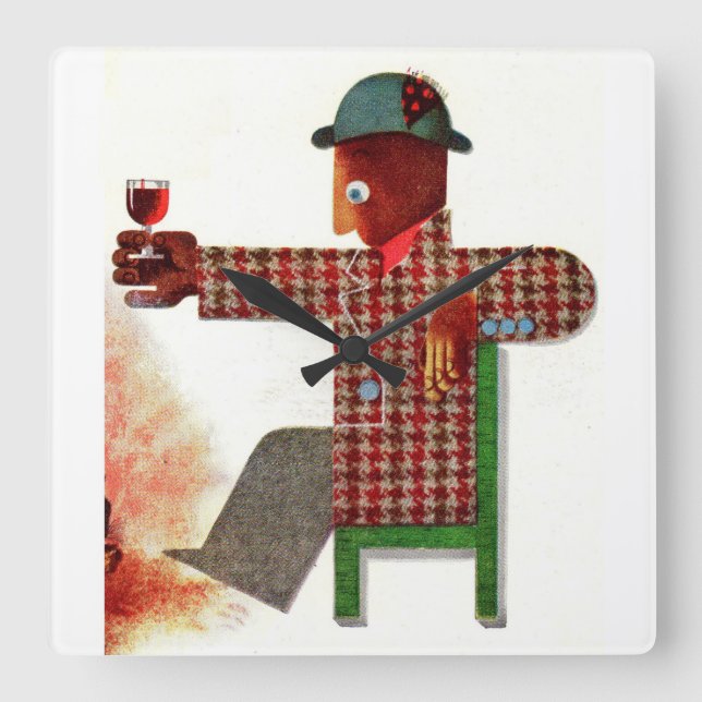 Reloj Cuadrado bebedor de vino AKA oenophile (Anverso)