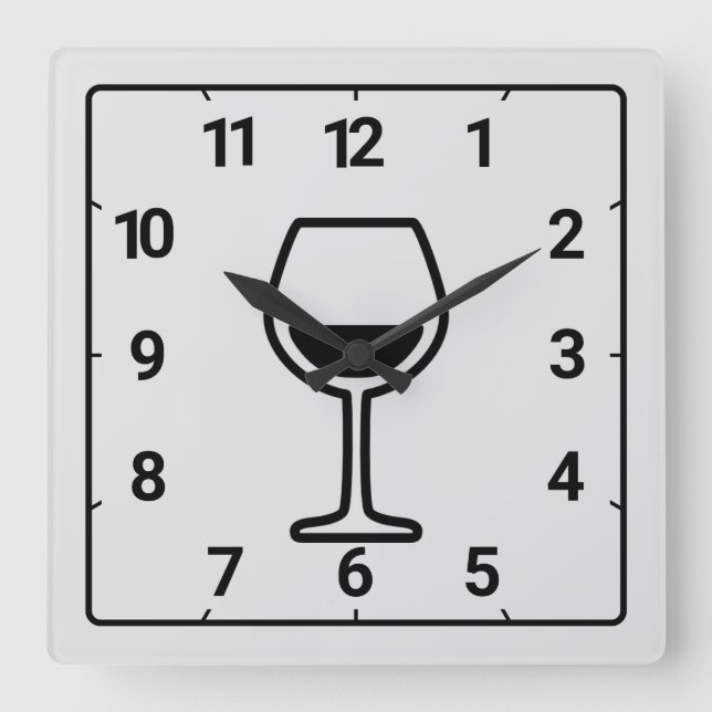Reloj Cuadrado Bebida de vidrio de vino de fondo gris (Anverso)
