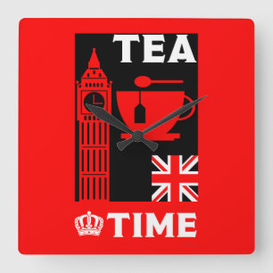 Reloj Cuadrado Bebidas de té clásicas británicas