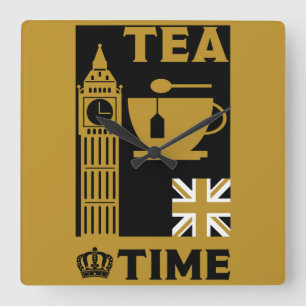 Reloj Cuadrado Bebidas de té clásicas británicas