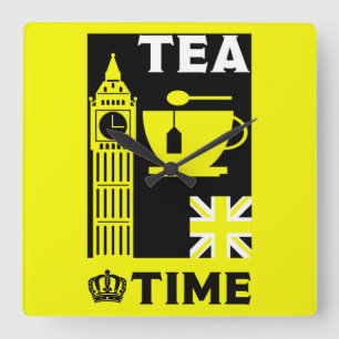 Reloj Cuadrado Bebidas de té clásicas británicas