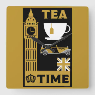 Reloj Cuadrado Bebidas de té clásicas británicas