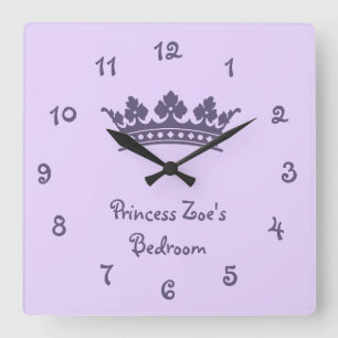 Reloj Cuadrado Bedroom de princesa Girl's púrpura personalizado