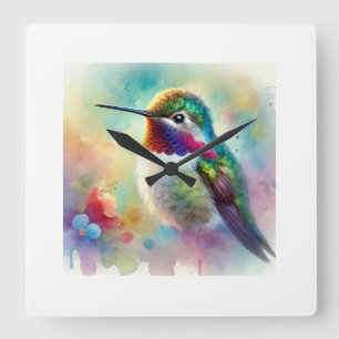 Reloj Cuadrado Bee Hummingbird 020924AREF120 - Watercolor