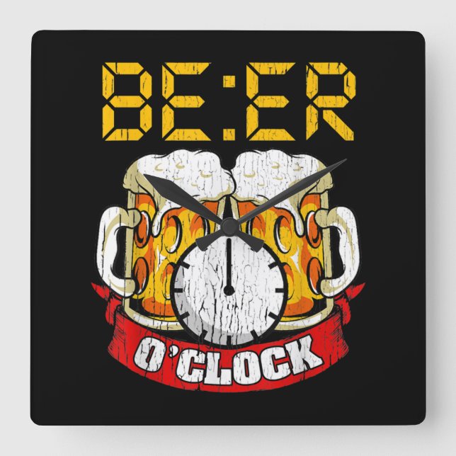 Reloj Cuadrado Beer O'clock Humor divertido para adultos (Anverso)