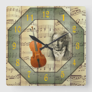 Reloj Cuadrado Beethoven ~ Orquesta sinfónica ~ Cello ~ 