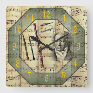 Reloj Cuadrado Beethoven~Orquesta Sinfónica~Instrumentos de vient