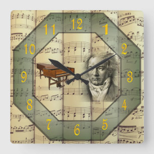 Reloj Cuadrado Beethoven ~ Orquesta sinfónica ~ Piano ~
