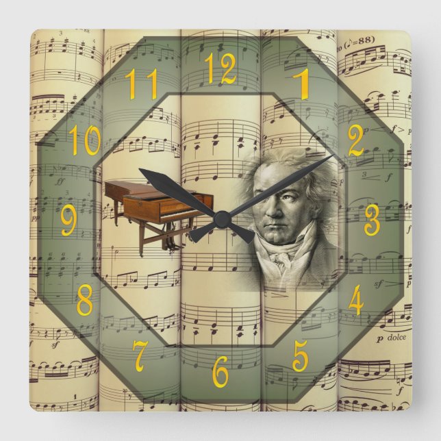 Reloj Cuadrado Beethoven ~ Orquesta sinfónica ~ Piano ~  (Anverso)