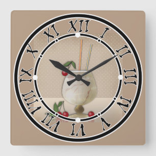 Reloj Cuadrado beige grunge retro vintage cóctel cereza p