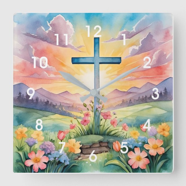 Reloj Cuadrado Bella acuarela de Pascua (Anverso)
