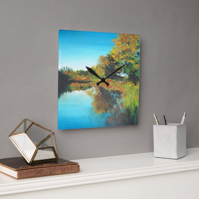 Reloj Cuadrado Bella Artes paisajístico de los ríos Trees Caídos