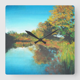 Reloj Cuadrado Bella Artes paisajístico de los ríos Trees Caídos