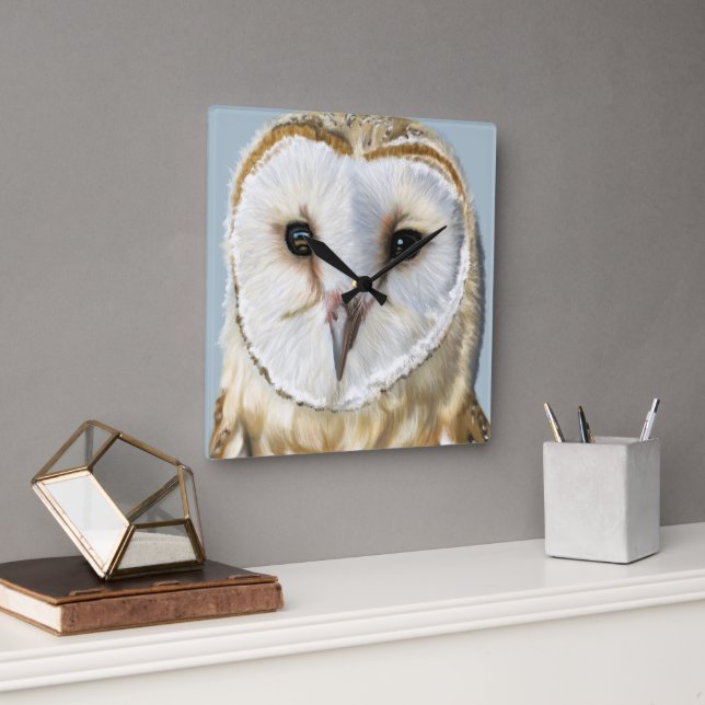 Reloj Cuadrado Bella búho de granero (Oficina)