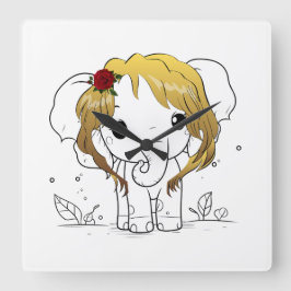 Reloj Cuadrado Bella elefante bebé hembra con pelo amarillo