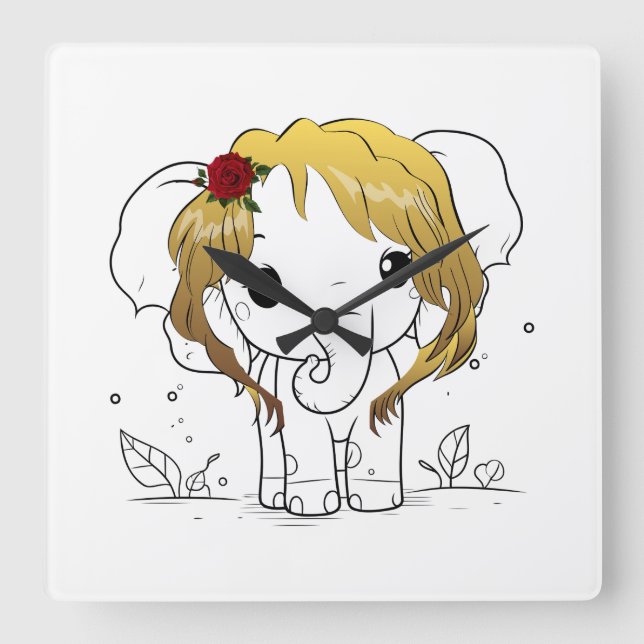 Reloj Cuadrado Bella elefante bebé hembra con pelo amarillo (Anverso)
