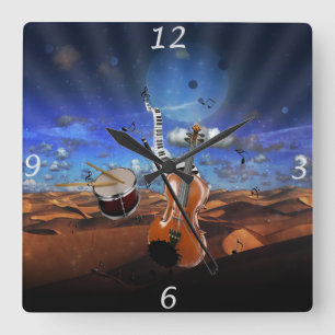 Reloj Cuadrado Bella música nota violín salpicar tambores de pi