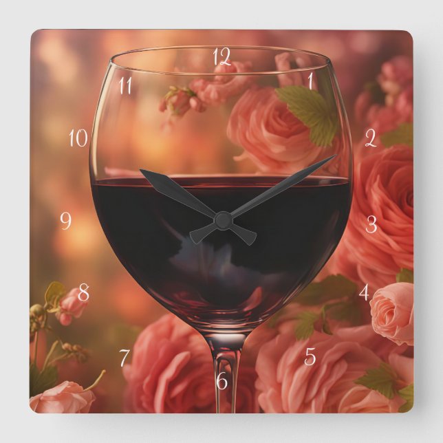 Reloj Cuadrado Bella Vina y Arte Rosa (Anverso)
