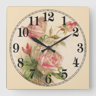 Reloj Cuadrado Bellas rosas y blancas