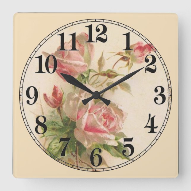 Reloj Cuadrado Bellas rosas y blancas (Anverso)