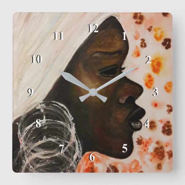Reloj Cuadrado Belleza africana - Arte de pintura acuarela (Anverso)