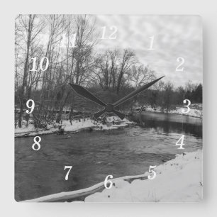 Reloj Cuadrado Belleza de nieve James River Escala de grises relo