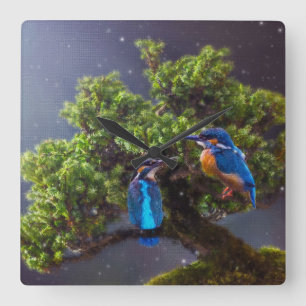 Reloj Cuadrado Belleza del silvestre - Kingfisher y Bonsai
