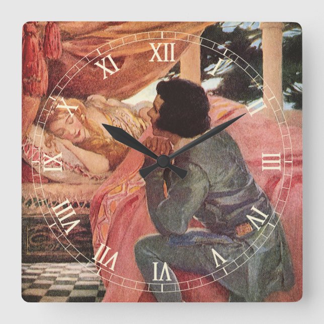 Reloj Cuadrado Belleza durmiente vintage de Jessie Willcox Smith (Anverso)