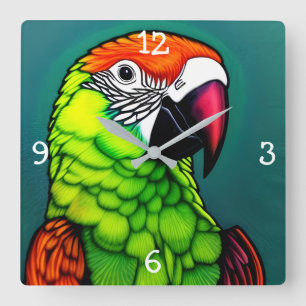 Reloj Cuadrado Belleza en la selva tropical: Loro salvaje exótico