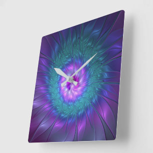 Reloj Cuadrado Belleza floral abstracta arte fractal colorido flo