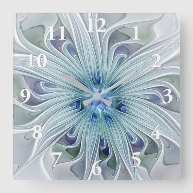 Reloj Cuadrado Belleza floral Resumen Flor Pastel azul moderno (Anverso)