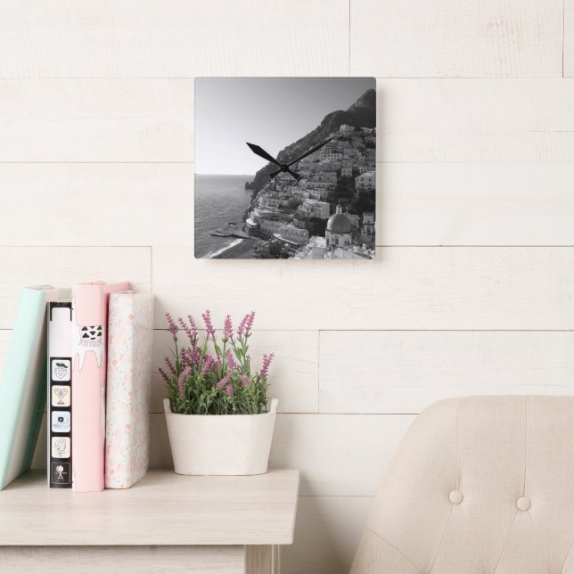 Reloj Cuadrado Bellissima Positano 1 - BW (Sala de lectura)