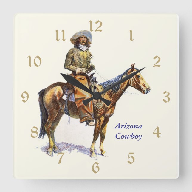 Reloj Cuadrado Bello Artes de Remington del vaquero de Arizona (Anverso)