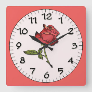 Reloj Cuadrado Bello Boceto de Rosa Roja