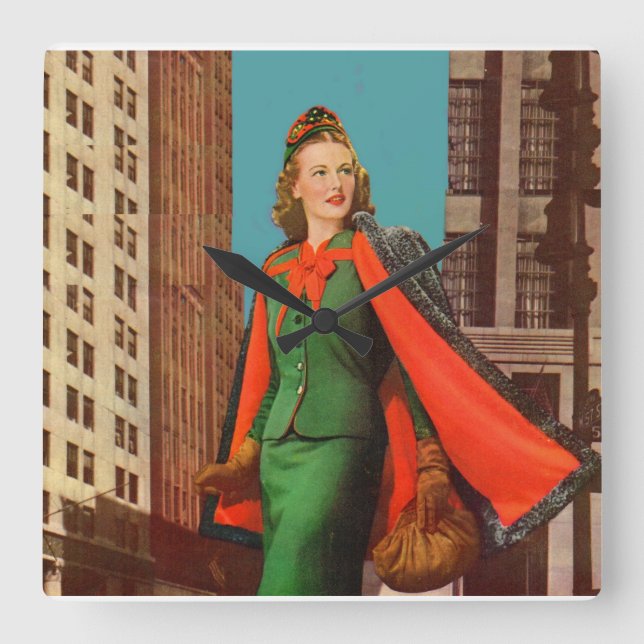 Reloj Cuadrado bello chica del centro de la ciudad de los años 40 (Anverso)