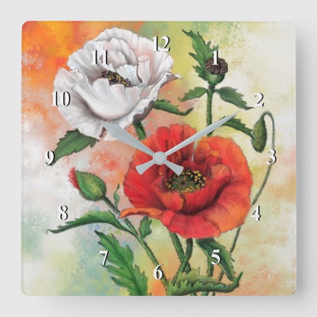 Reloj Cuadrado Bellos lapiceros rojos blancos - Arte de pintura m (Anverso)