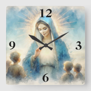Reloj Cuadrado Bendita Virgen María y Niños