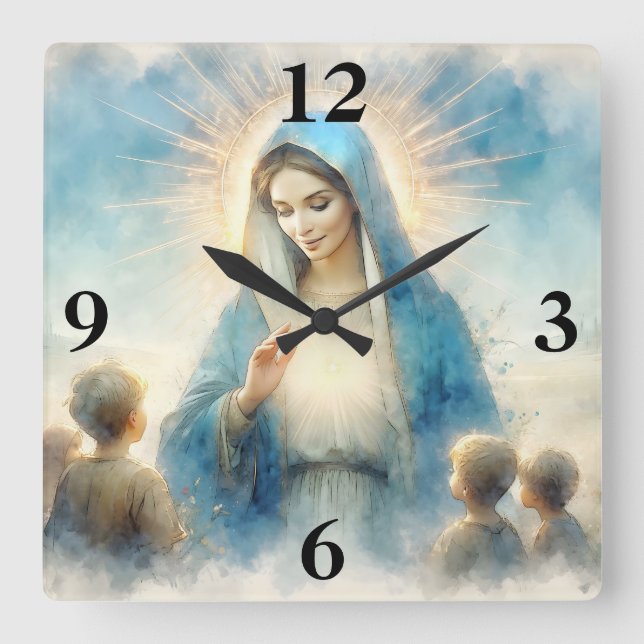 Reloj Cuadrado Bendita Virgen María y Niños (Anverso)