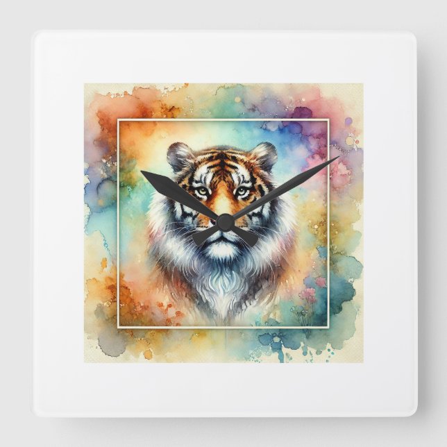 Reloj Cuadrado Bengal Tiger 190624AREF114 - Watercolor (Anverso)