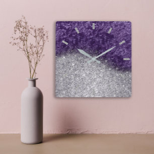 Reloj Cuadrado Berenjena púrpura violeta del terciopelo de los