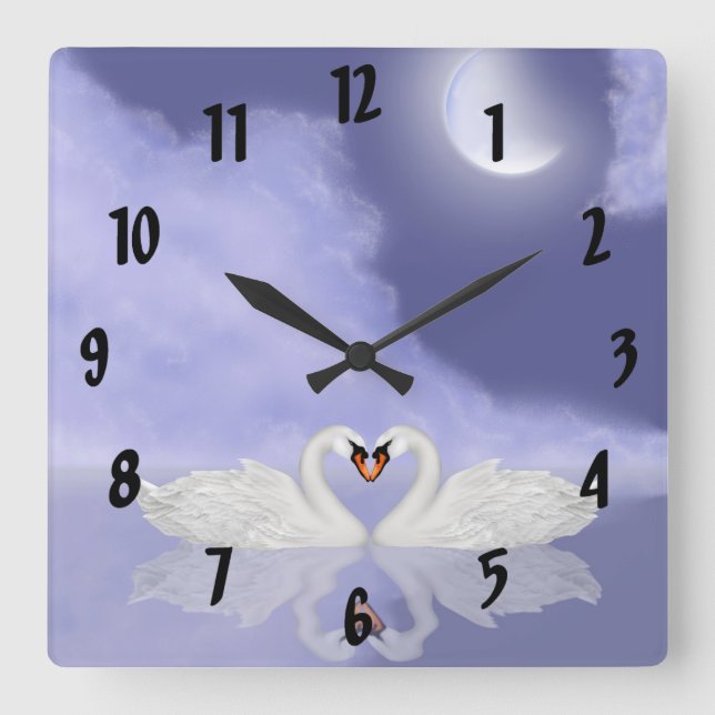 Reloj Cuadrado Besando cisnes (Anverso)