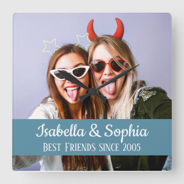 Reloj Cuadrado Best friends forever modern BFF photo (Anverso)