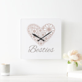 Reloj Cuadrado Besties Floral Neutral Heart, Friendship Gift