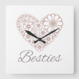 Reloj Cuadrado Besties Floral Neutral Heart, Friendship Gift