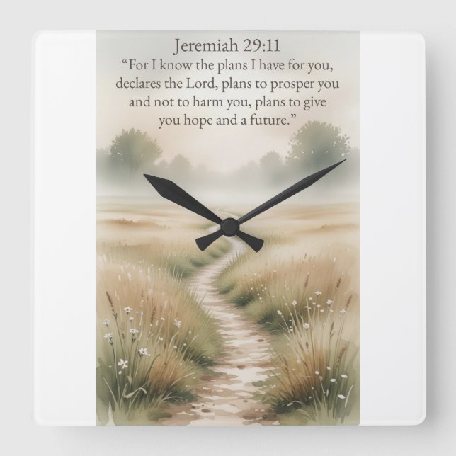 Reloj Cuadrado Bible Jeremiah 29:11 Christian Wall Clock (Anverso)