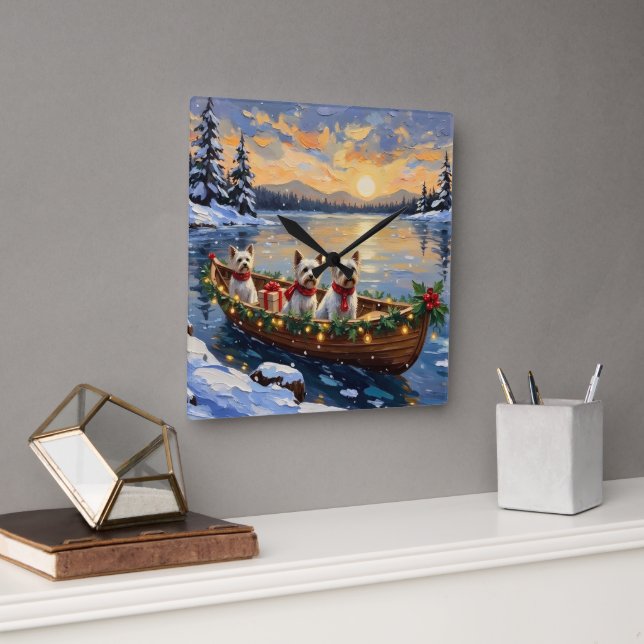Reloj Cuadrado Bichon Frise Christmas Boat Holiday (Oficina)