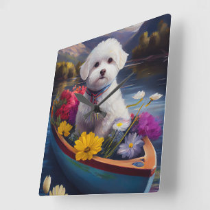 Reloj Cuadrado Bichon Frise en una paleta: Una aventura escénica