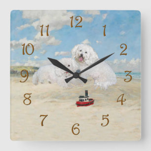 Reloj Cuadrado Bichons en la playa