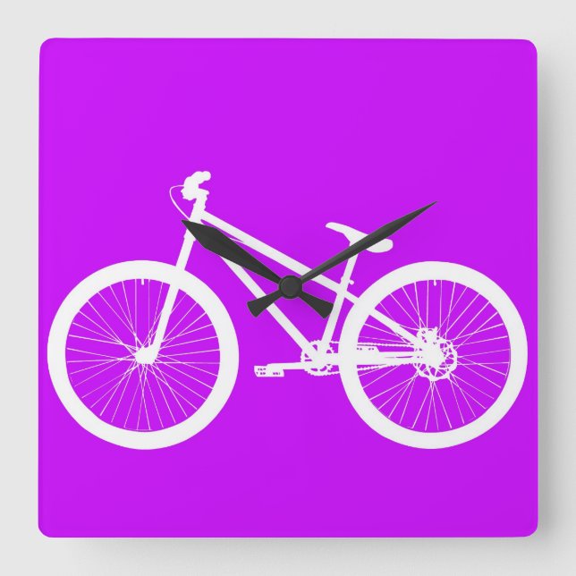 Reloj Cuadrado Bicicleta blanca en morado (Anverso)