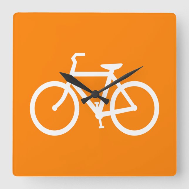 Reloj Cuadrado Bicicleta blanca y Naranja (Anverso)